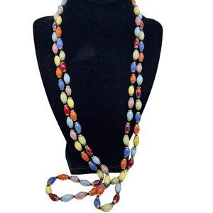 Single Strand Art Deco Harlequin Glass Beads Flapper Necklace (5455-1-2)
